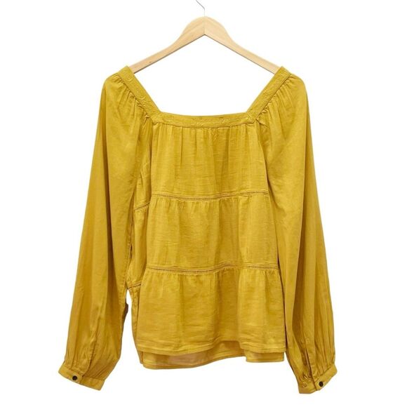 NWT Old Navy Square-Neck Tiered Swing Top Size Large Boho Blouse Mustard Yellow - Picture 3 of 12